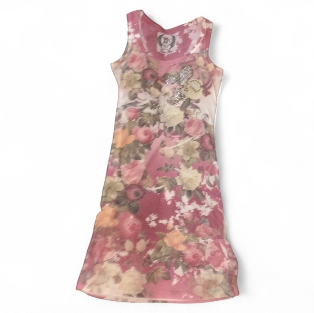 Floral Midi Stretch Dress Whimsygoth Boho Rhinestone Embellished Romantic Alt